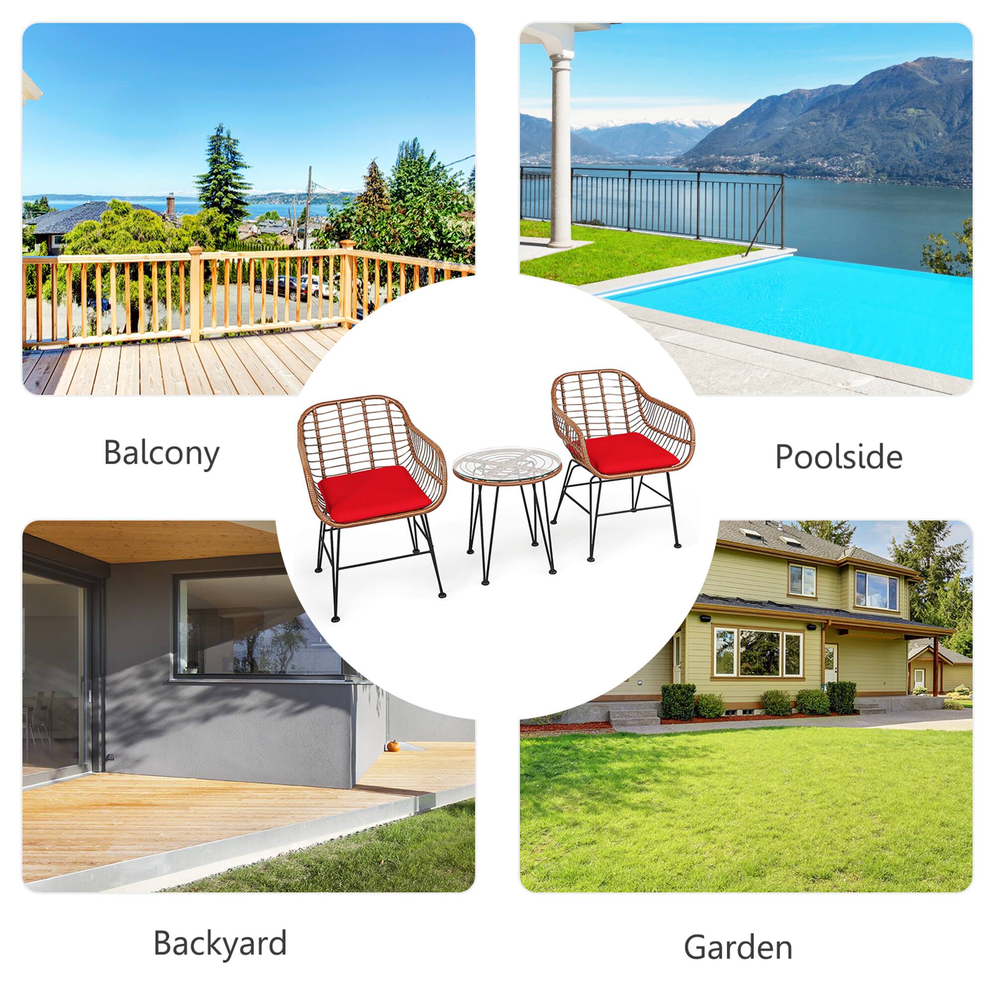 Balcony  
Poolside  
Backyard  
Garden