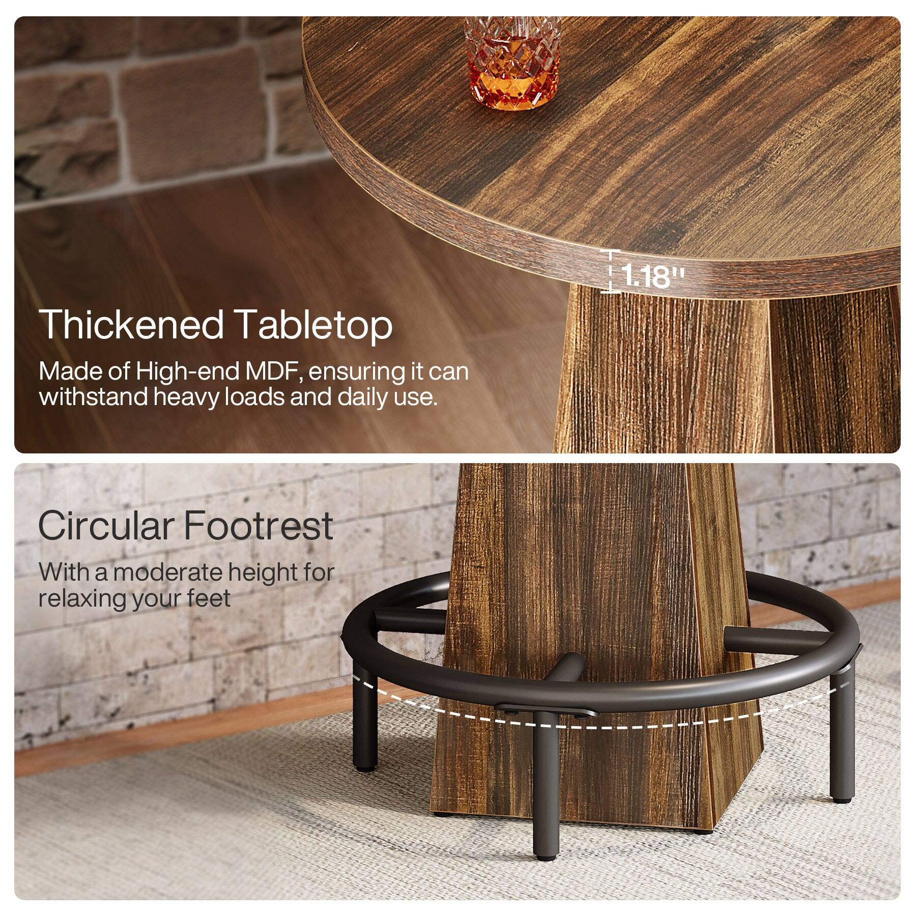 Thickened Tabletop Made of High-end MDF, ensuring it can withstand heavy loads and daily use.

1.18" Circular Footrest With a moderate height for relaxing your feet