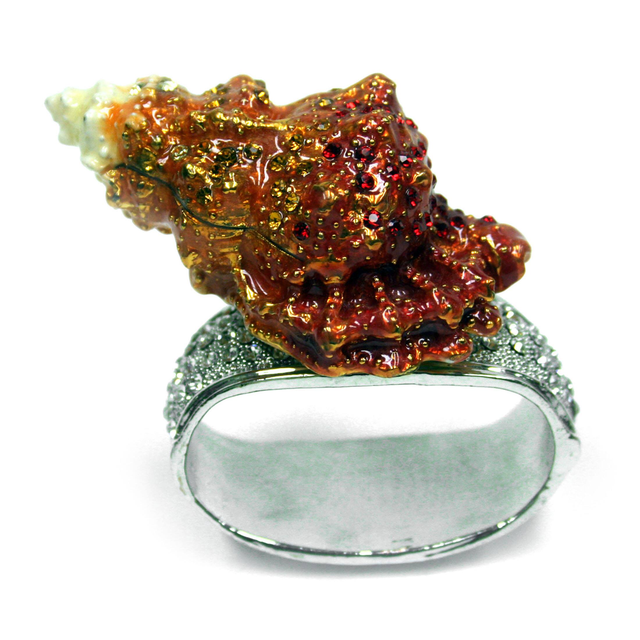 Alt View 1. Things2Die4 - Set of 4 Rhinestone Encrusted Metal Conch Shell Napkin Rings - Orange.