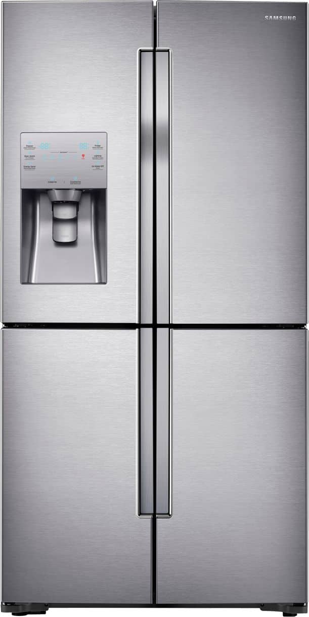 Front. Samsung - 23 cu. ft. Counter Depth 4-Door with Cool Select Plus Fingerprint Resistant Refrigerator - Stainless Steel.