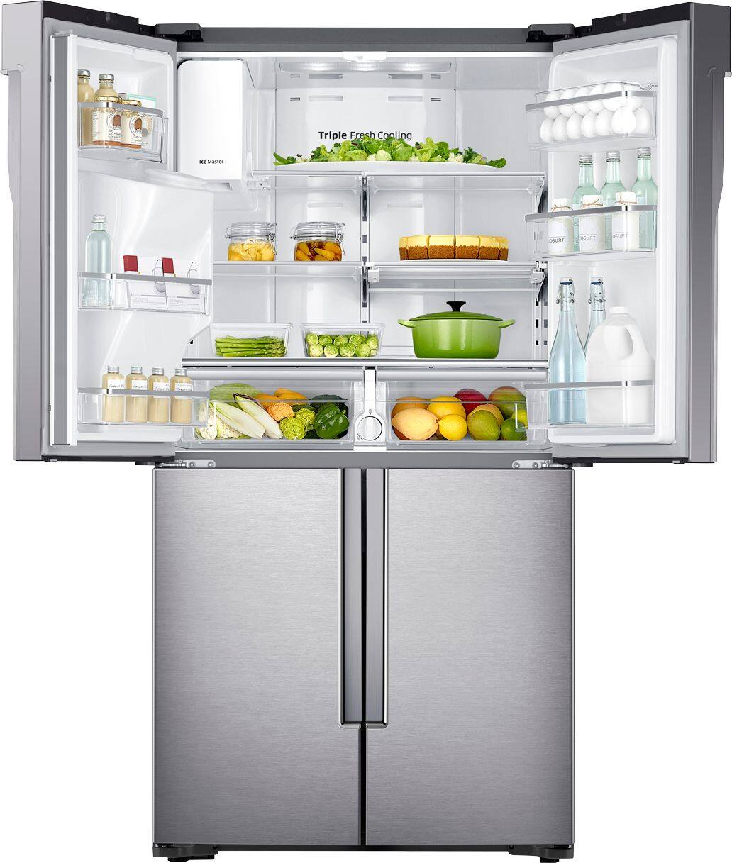 Alt View 1. Samsung - 23 cu. ft. Counter Depth 4-Door with Cool Select Plus Fingerprint Resistant Refrigerator - Stainless Steel.