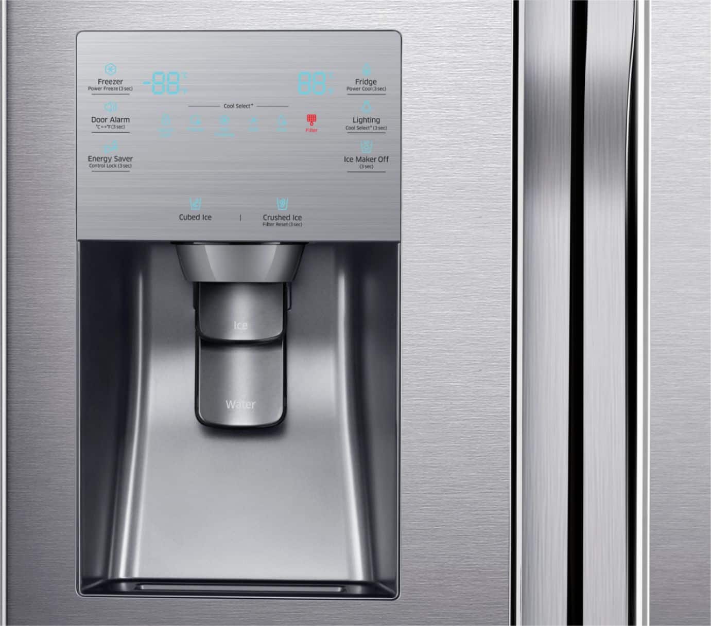 Alt View 4. Samsung - 23 cu. ft. Counter Depth 4-Door with Cool Select Plus Fingerprint Resistant Refrigerator - Stainless Steel.