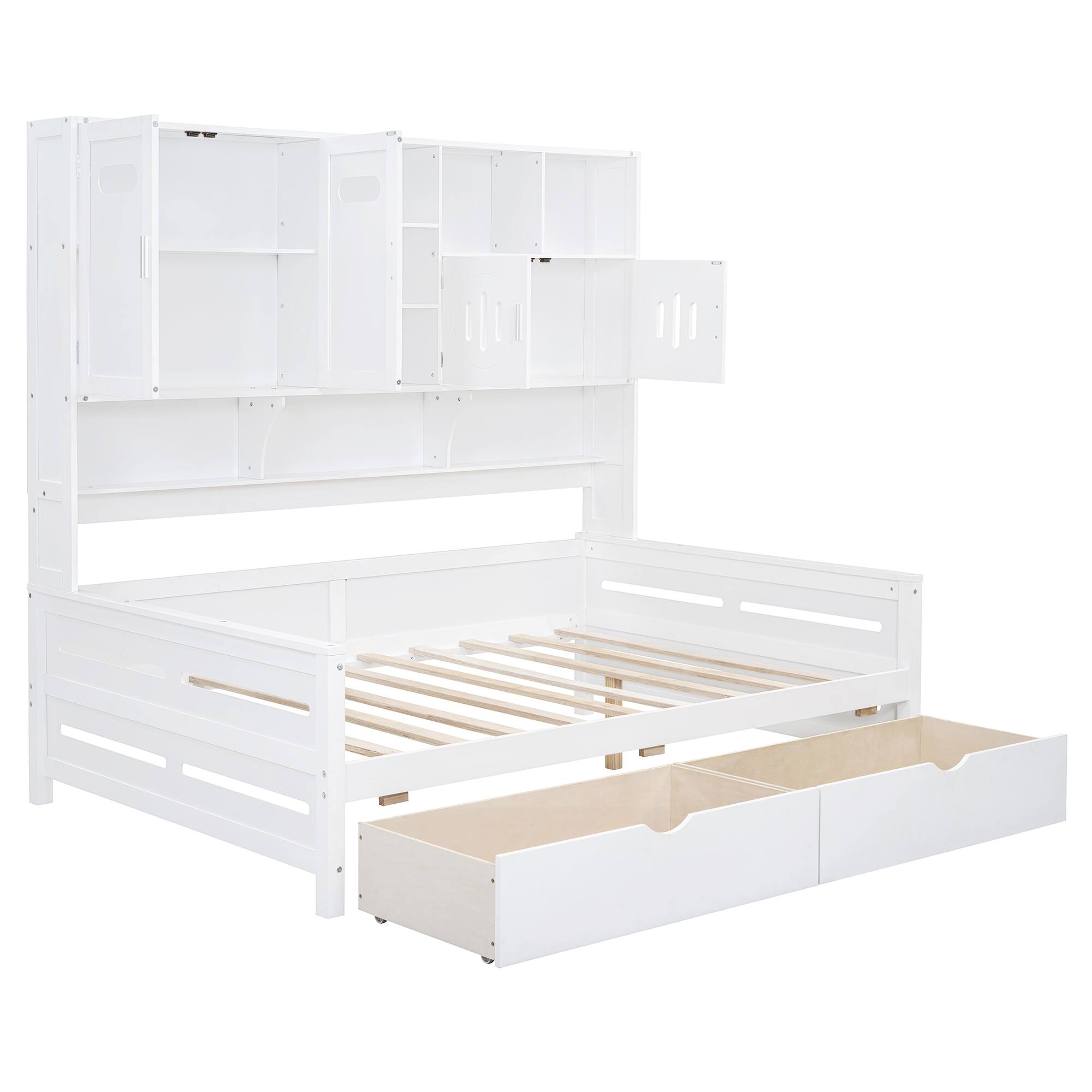 Alt View 6. Tiramisubest - Full Size Wooden Daybed With 2 Drawers, and All-in-One Cabinet and Shelf, White - White.