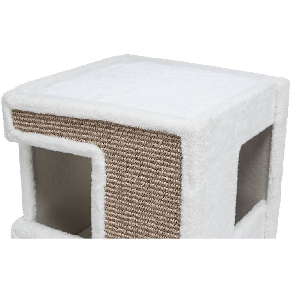 Alt View 3. TRIXIE - Gerardo Plush & Sisal 3-Story 39.4" Cat Condo Tower with Removable Cushions - Brown/White.