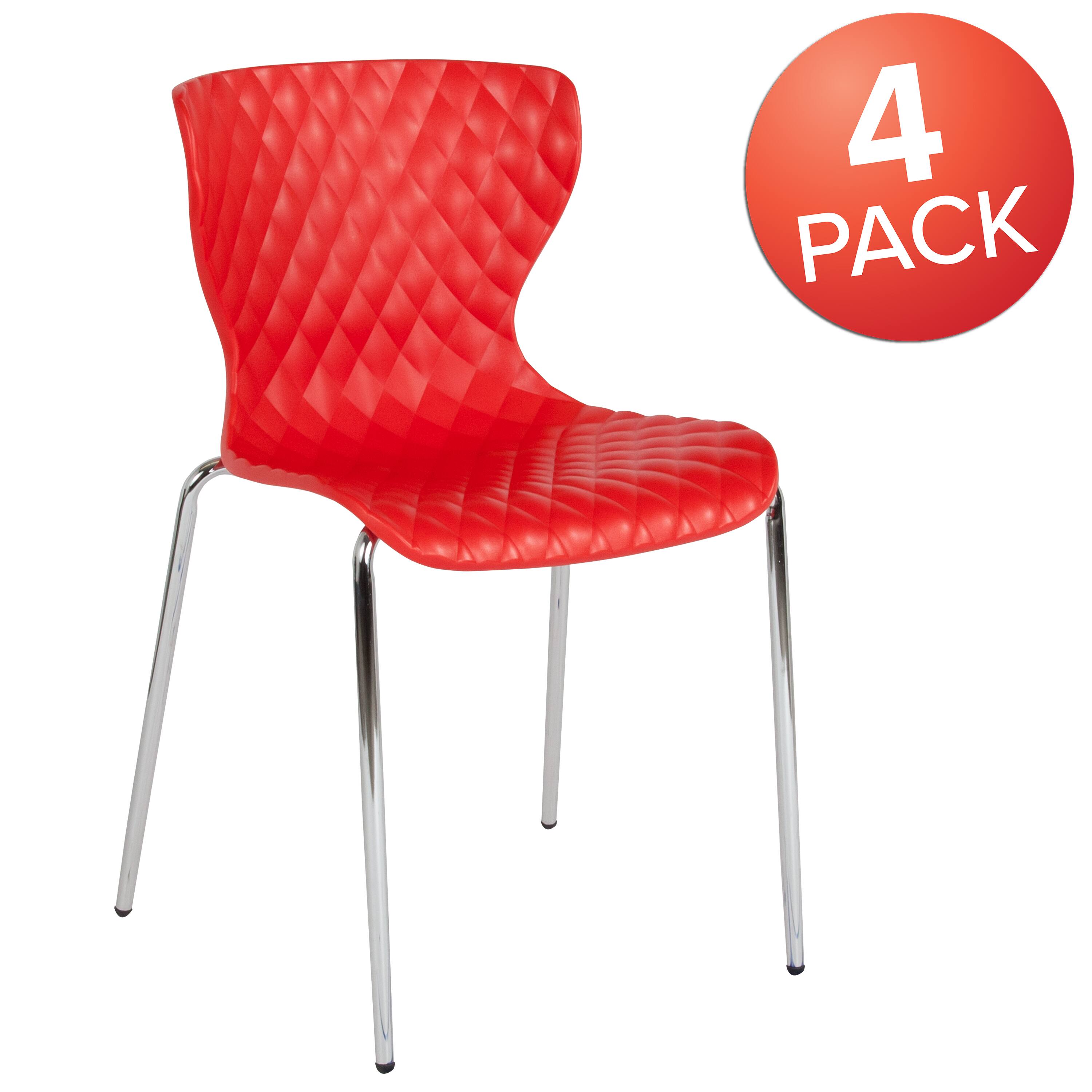Alt View 1. Emma + Oliver - 4 Pack Contemporary Design Plastic Stack Chair - Red.