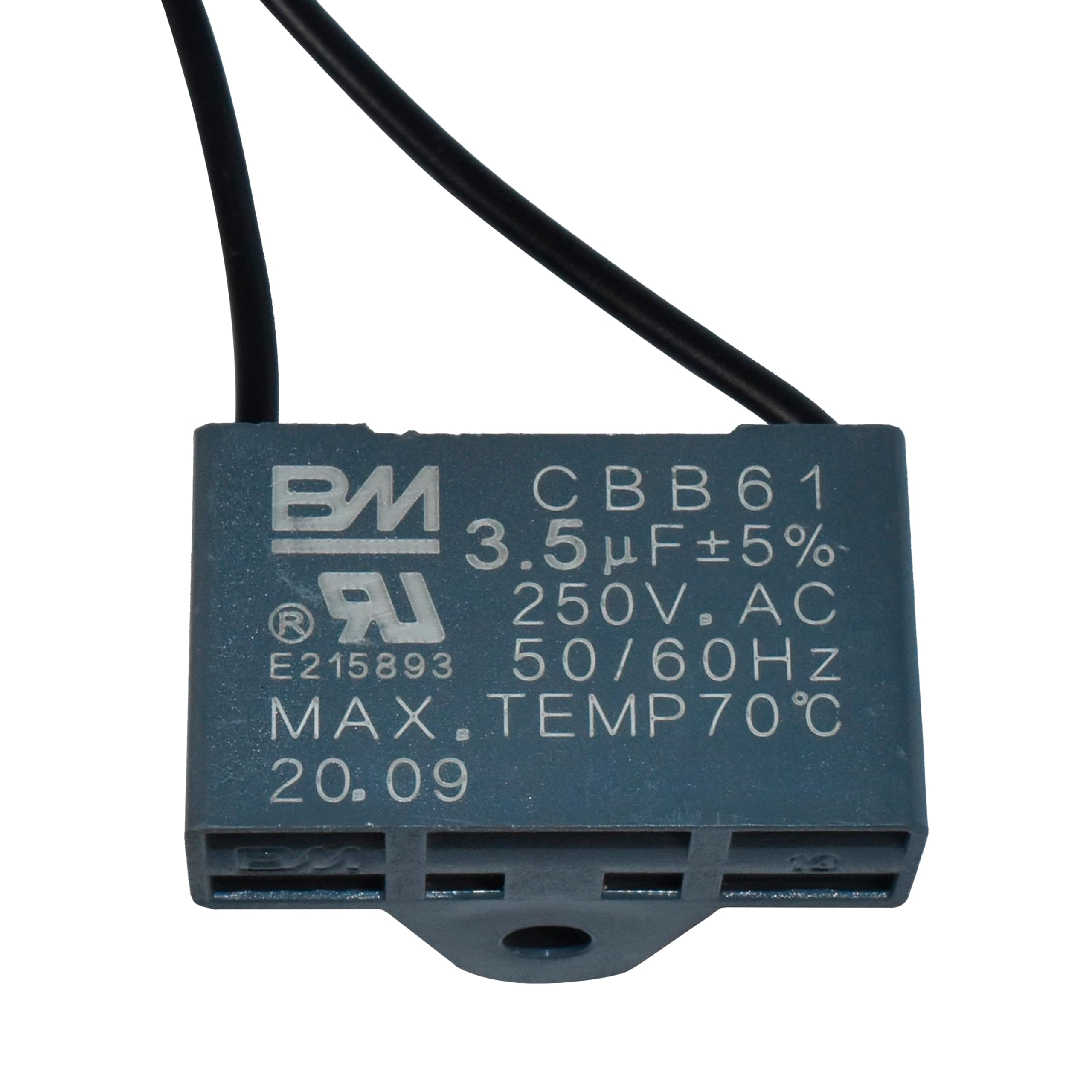 BM CBB61 3.5 µF ±5% 250V AC 50/60Hz MAX. TEMP 70°C E215893 20.09