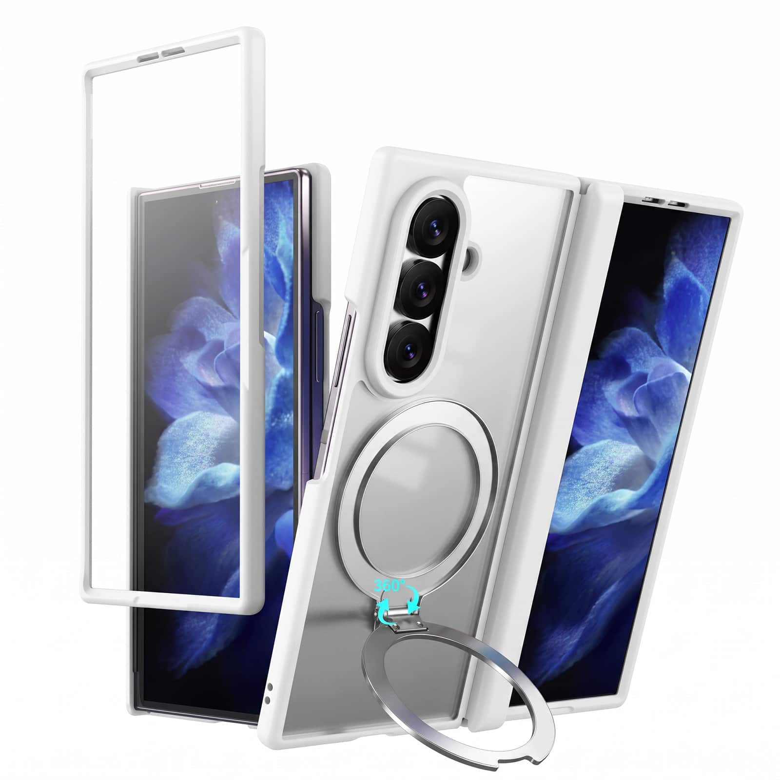 Dteck - For Samsung Galaxy Z Fold8 Ultra Magnetic Case Built-in Screen Protector,Shockproof Ring Stand Clear Back Hinge Cover - White price history on PriceWatchPro