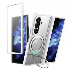 Dteck - For Samsung Galaxy Z Fold8 Ultra Magnetic Case Built-in Screen Protector,Shockproof Ring Stand Clear Back Hinge Cover - White