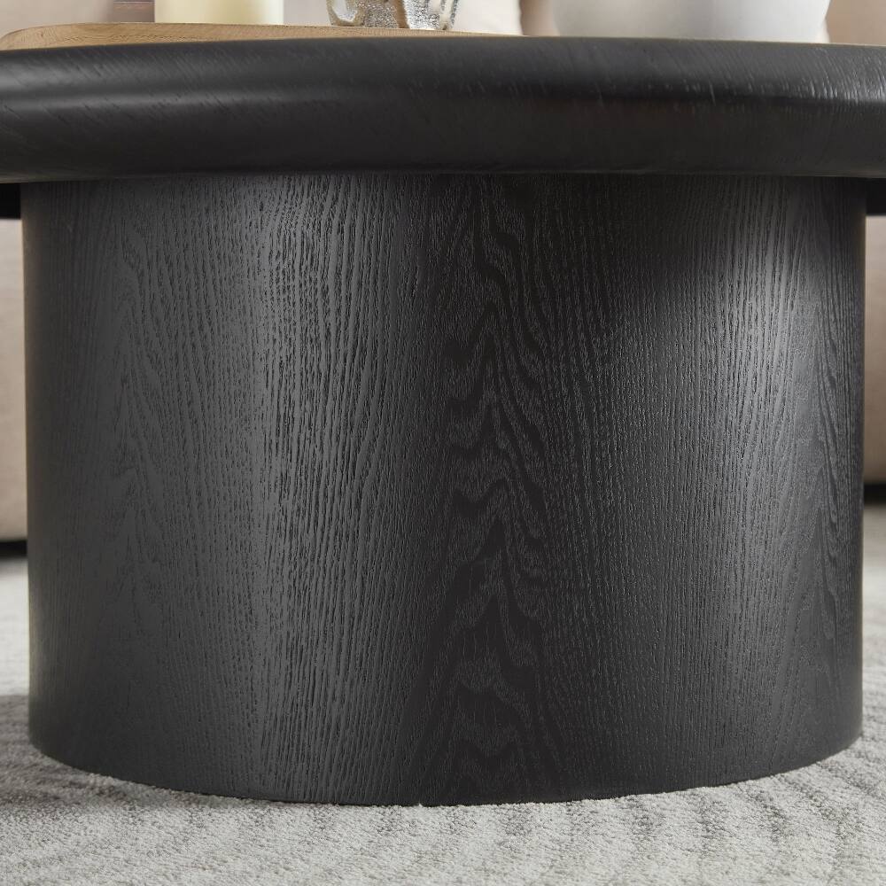 Alt View 8. Loheer - Loheer 2-Piece Modern Round Coffee Table Set Black Nesting Wood Veneer Easy Assembly - Black.