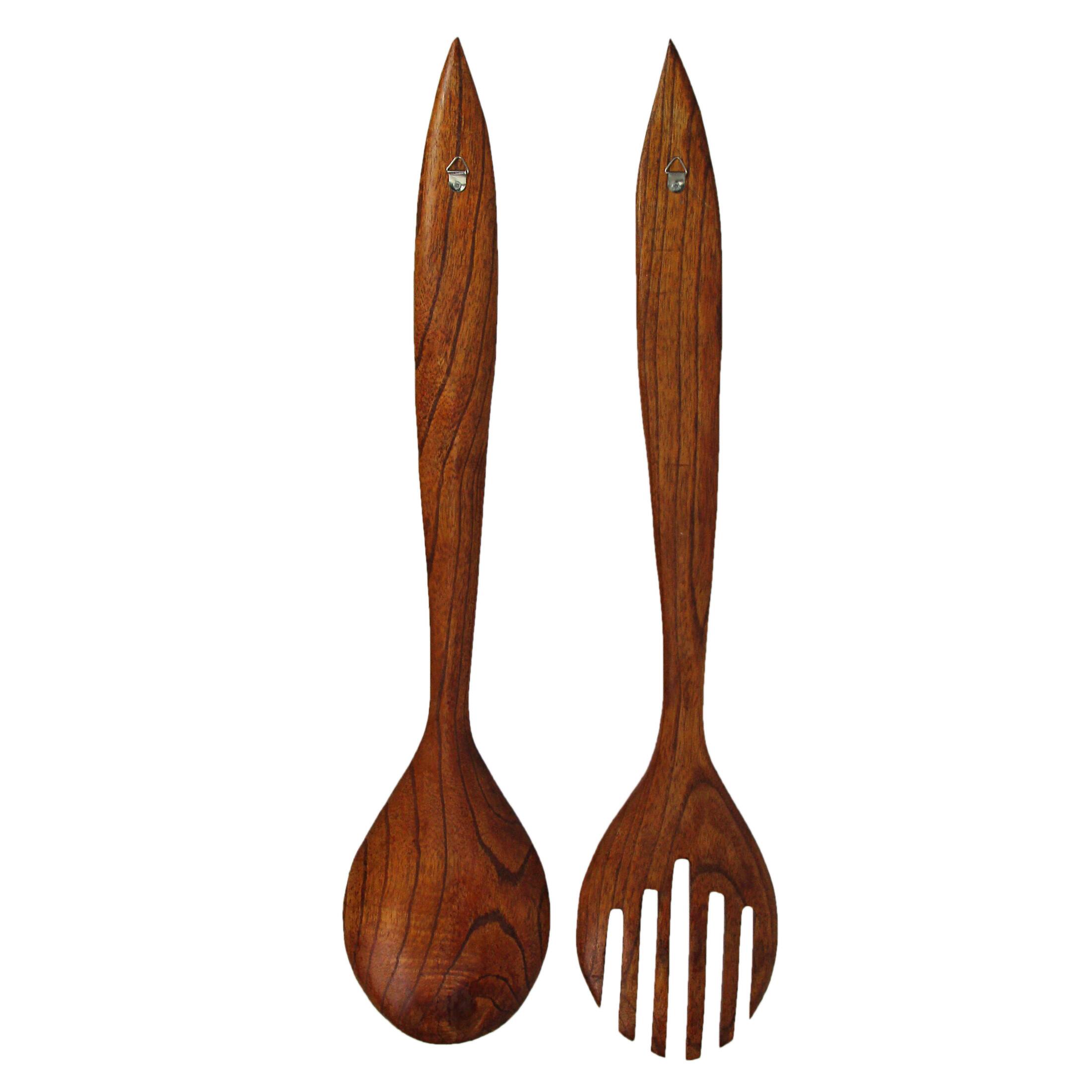 Alt View 1. Zeckos - Set of 2 Modern Minimalist Wooden Fork & Spoon Sculpture Wall Hanging Home Decor - Brown.