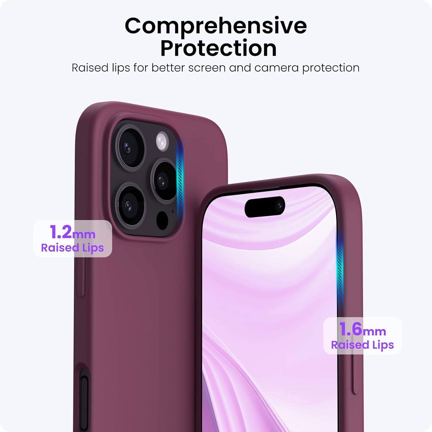 Comprehensive Protection
Raised lips for better screen and camera protection
1.2mm Raised Lips
1.6mm Raised Lips