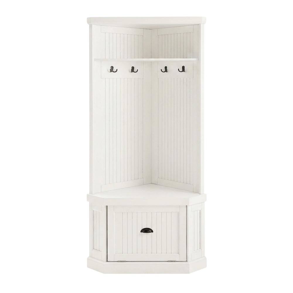 Alt View 2. FurniFact - Distressed White Hall Tree with Anti-Tip Hardware and Storage Space - White.