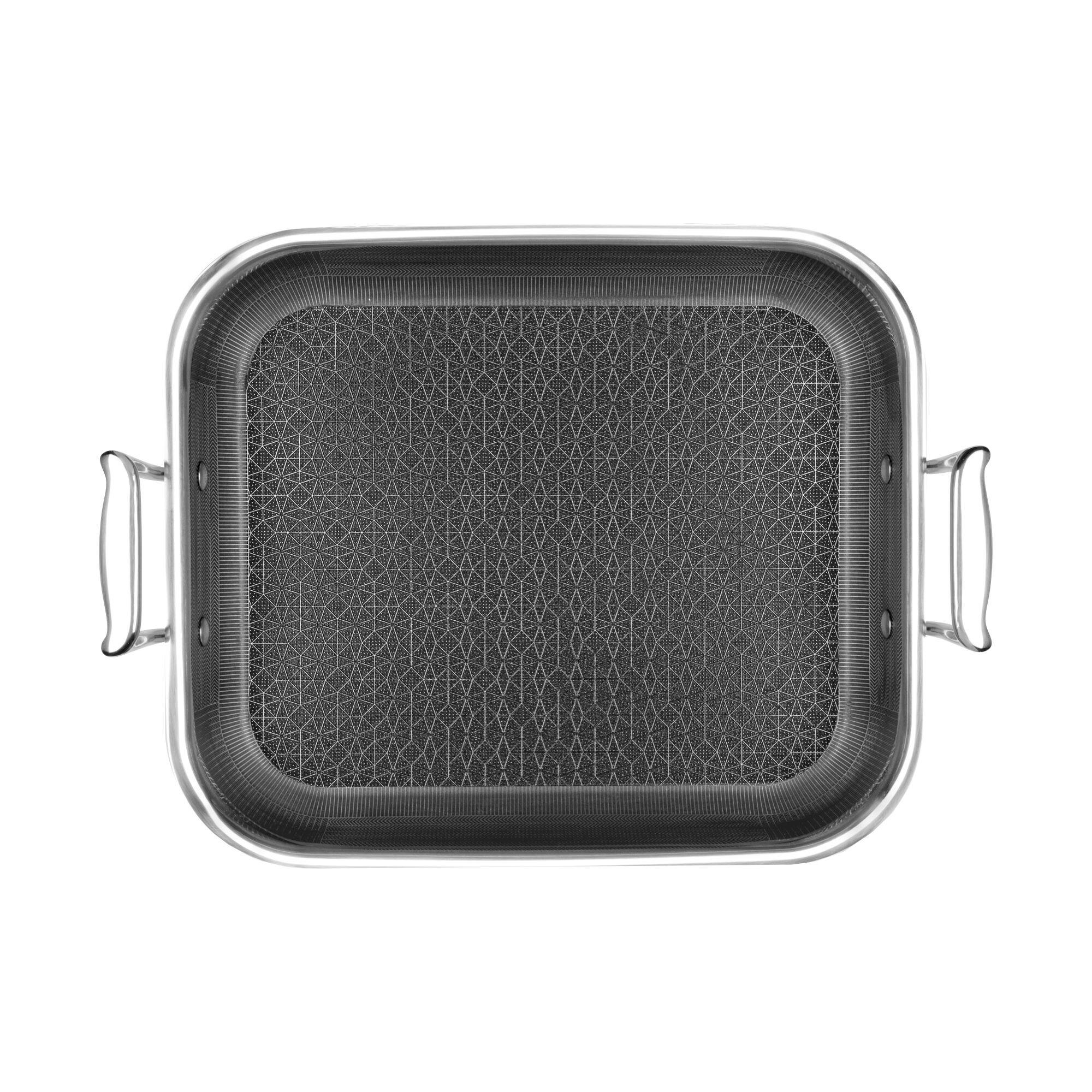 Alt View 5. Livwell Brands - DiamondClad™ 14-inch Hybrid Nonstick Stainless Steel Roasting Pan with Basket, Dishwasher Safe, PFOA-free – Silver/Black - Silver/Black.