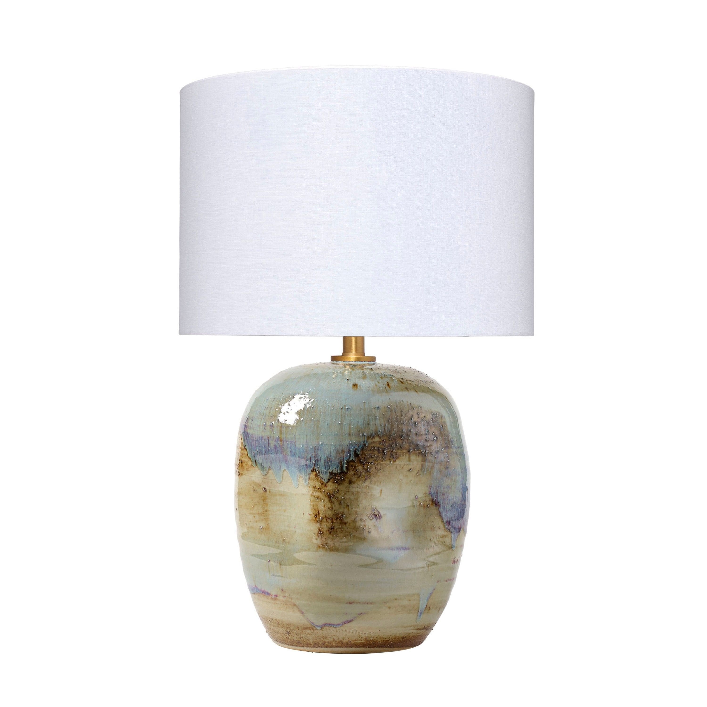 Manhattan Lane - Sivy Accent Table Lamp, Linen, Round Abstract Ceramic 26 Inch - Blue, Purple, Natural Beige, White, Brass Finish