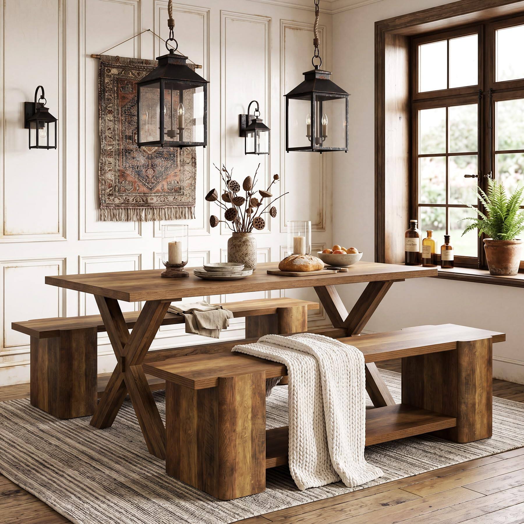 Back. Tribesigns - Tribeisigns Wooden Bench for Dining Table, Farmhouse Brown Kitchen Seat - Brown.
