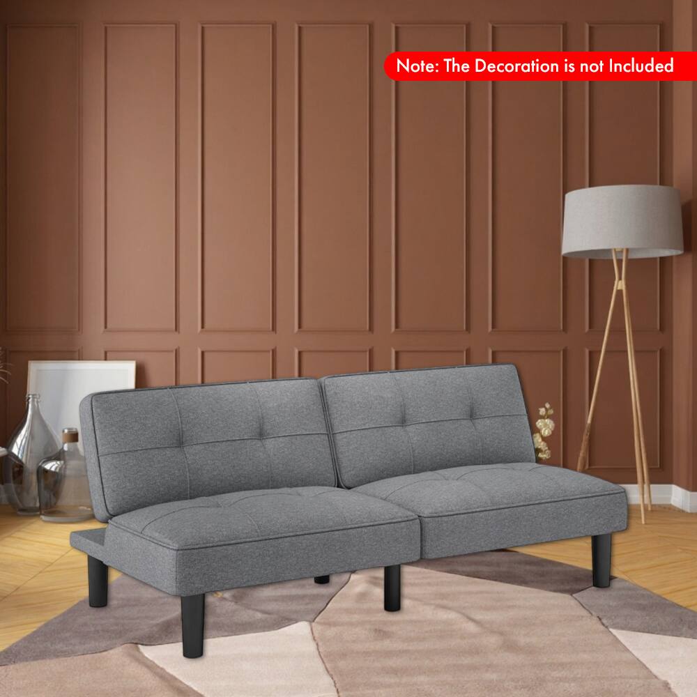 Angle. Hivvago - Adjustable 6-Position Convertible Futon Sofa Bed for Versatile Seating and Sleeping - Grey.