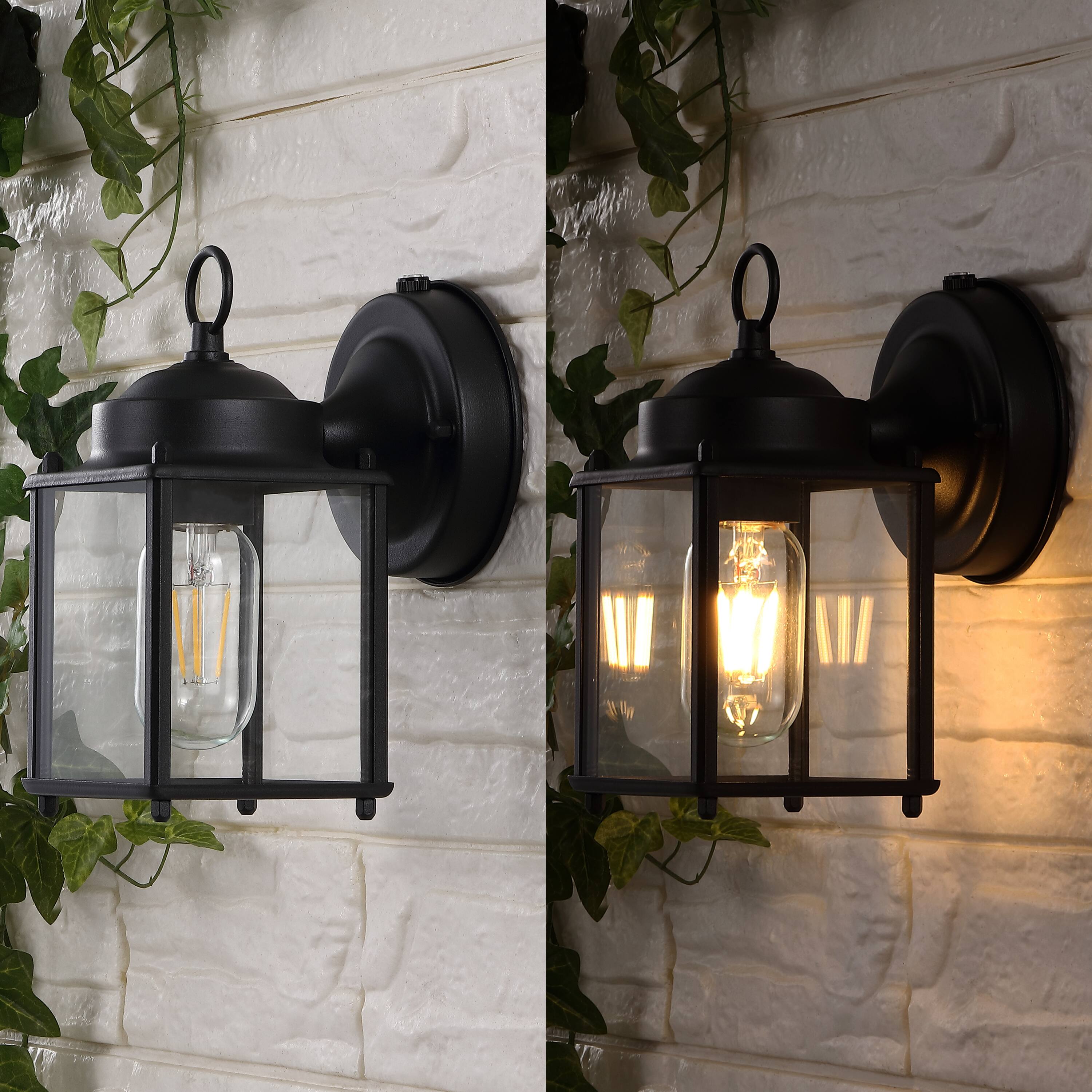 Alt View 4. Jonathan Y - Boston 4.25" 1-Light Farmhouse Industrial Iron/Glass Outdoor LED Sconce, Black/Clear (Set of 2) - Black/Clear.