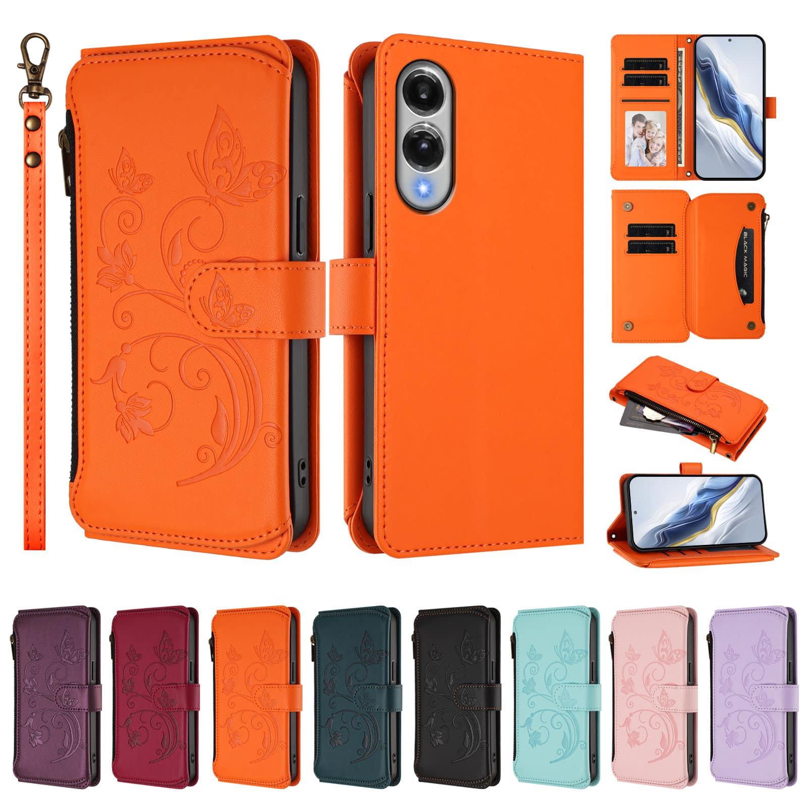 Dteck - Crossbody Wallet Case for Samsung Galaxy S25 Edge,Embossed Butterfly Flower Folio Cover with Zipper Pocket+Strap - Orange price history on PriceWatchPro