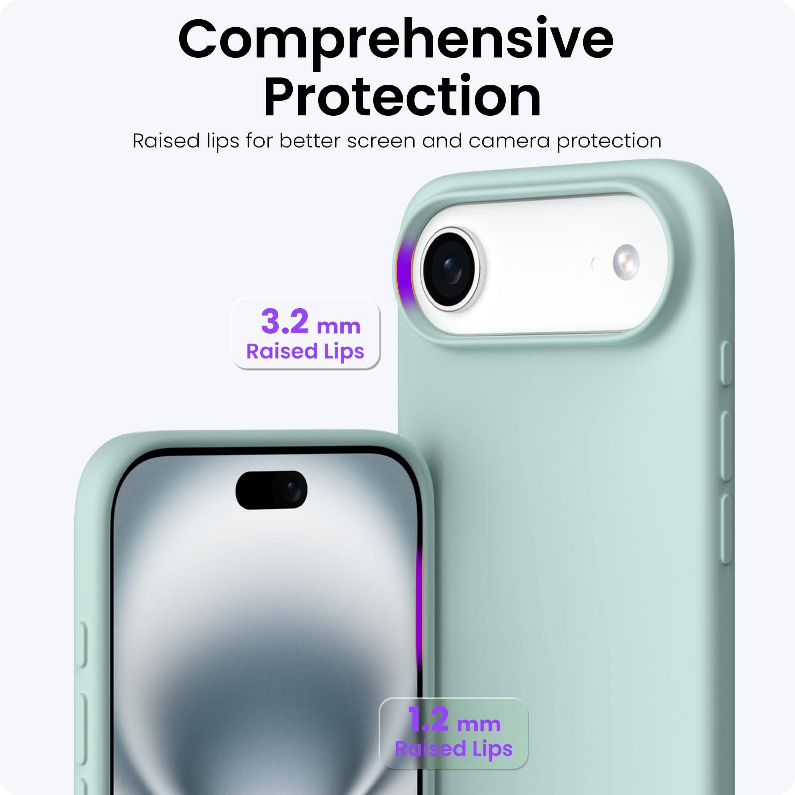 Comprehensive Protection

Raised lips for better screen and camera protection

3.2 mm Raised Lips

1.2 mm Raised Lips