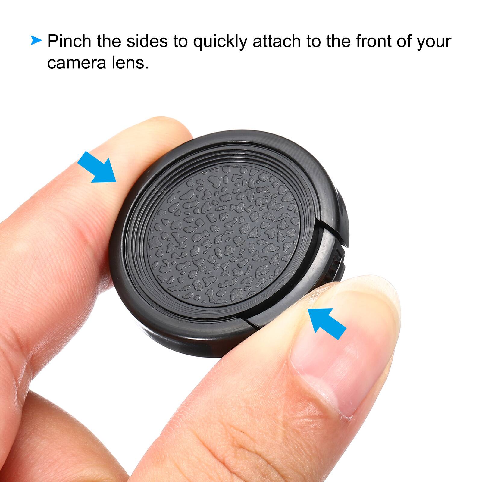 Pinch the sides to quickly attach to the front of your camera lens.