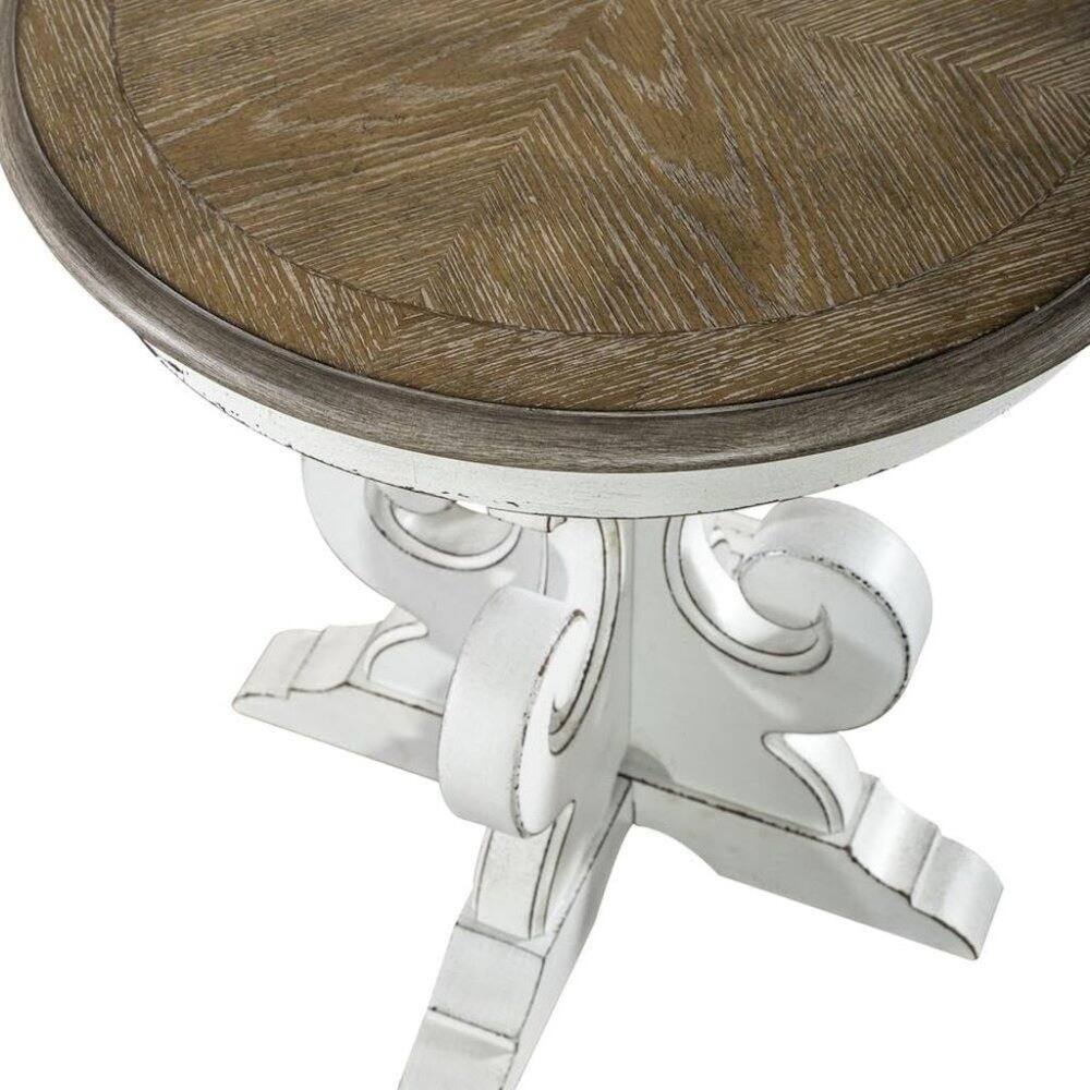 Alt View 1. Starlight Canyon Home - Antique White Round Side Table Accent Piece for Rustic Living Rooms - White.