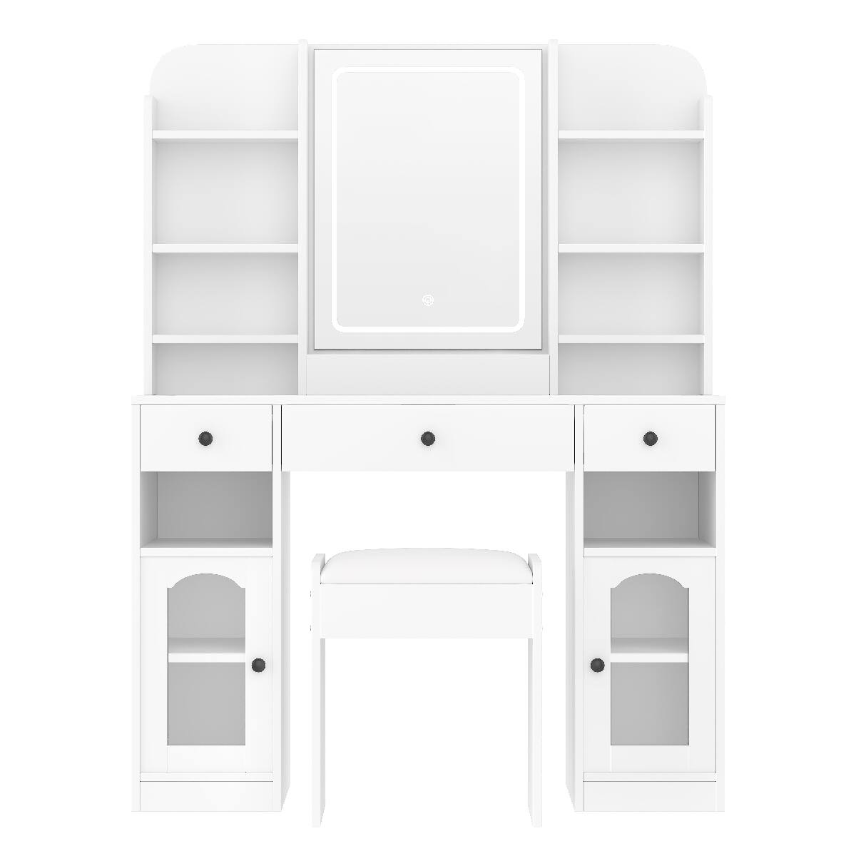 Alt View 6. Loheer - Loheer 43.2 inch Vanity Desk, LED Mirror Vanity with Three Light Modes, White Makeup Vanity with Stool - White.