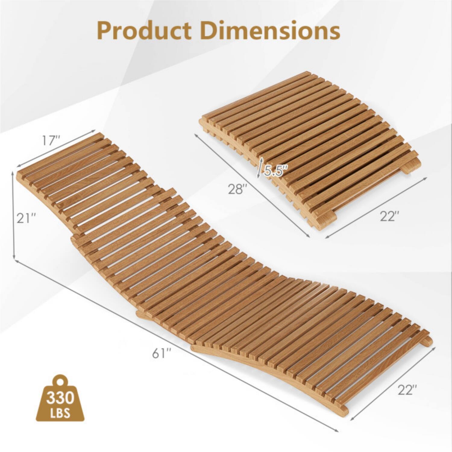 Product Dimensions: 17" x 28" x 5.5" x 21" x 22" x 61"  
Weight Capacity: 330 LBS