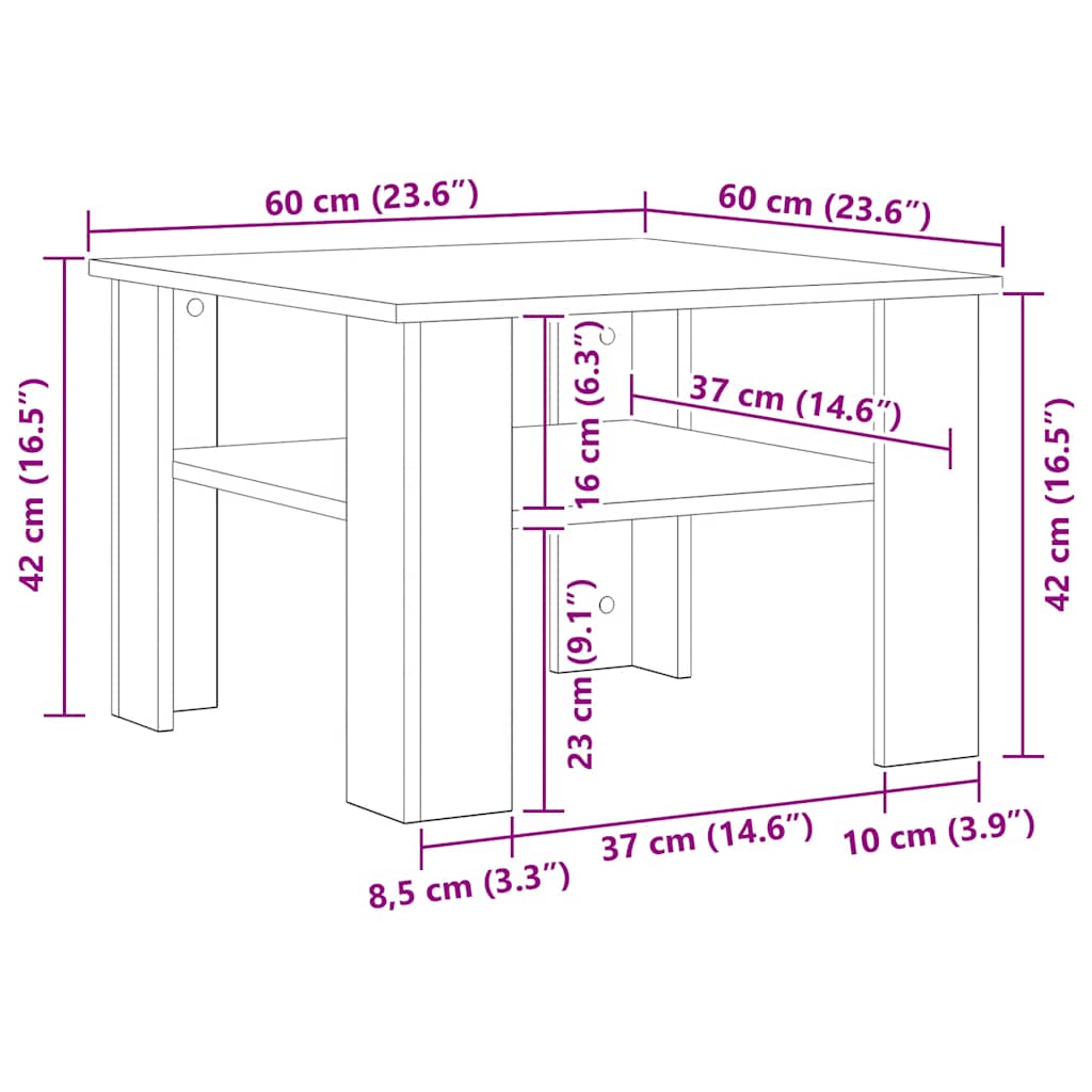 60 cm (23.6")  
60 cm (23.6")  
42 cm (16.5")  
37 cm (14.6")  
23 cm (9.1")  
16 cm (6.3")  
10 cm (3.9")  
8.5 cm (3.3")