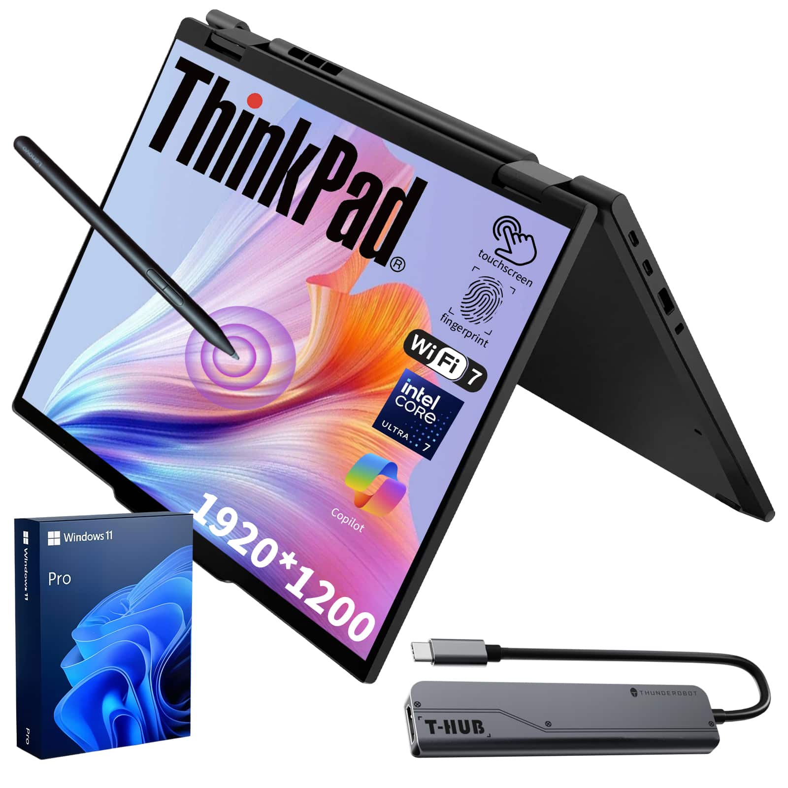 ThinkPad 1 FEP  
Touchscreen  
Fingerprint  
Wi-Fi 7  
Intel Core Ultra 7  
Windows 11 Pro  
1920*1200  
Copilot  
T-HUB  
Thunderbolt
