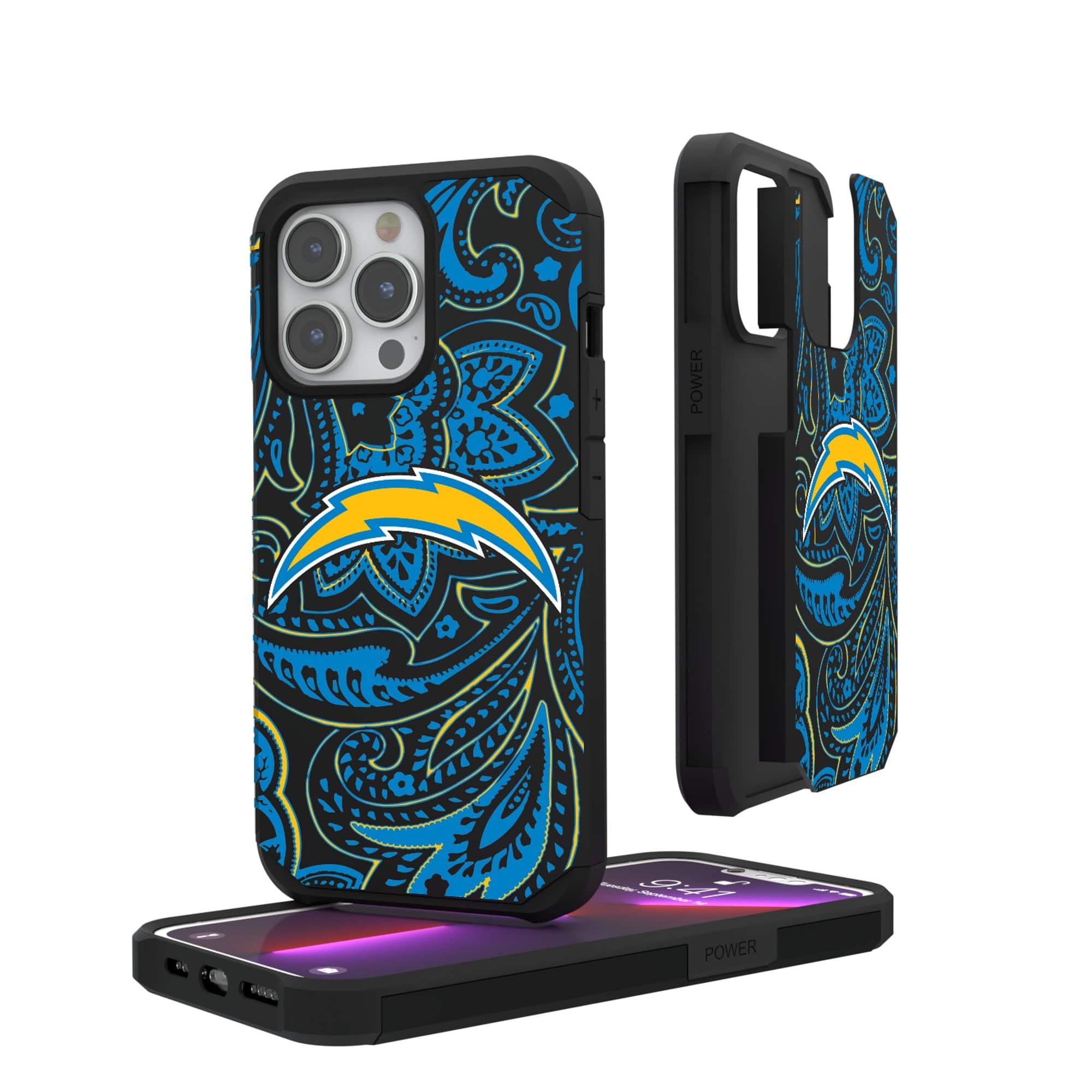Keyscaper - NFL - Los Angeles Chargers iPhone Rugged Paisley Design Case - 12 Pro Max - Multicolor