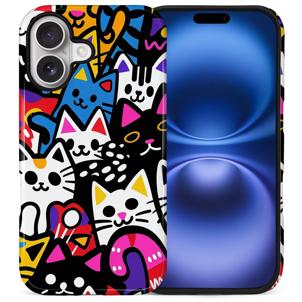 BUBM - Smartphone Case for iPhone - 2-Layer Durable Smartphone Protection Case - Cat Party - Cat Party for iPhone 16 Plus