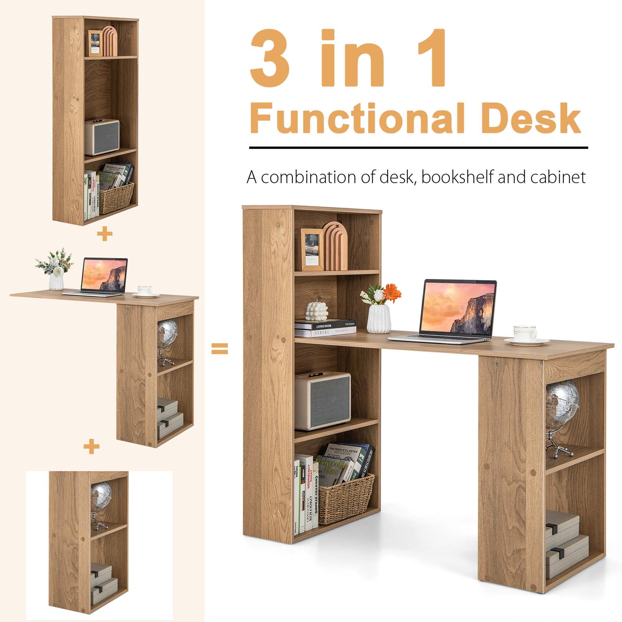 3 in 1 Functional Desk: A combination of desk, bookshelf, and cabinet.