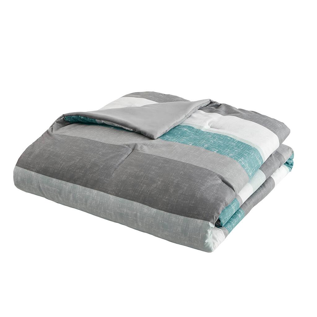Alt View 3. Gracie Mills - Gracie Mills Ware Striped Comforter Set with Bed Sheets - Aqua/Grey.