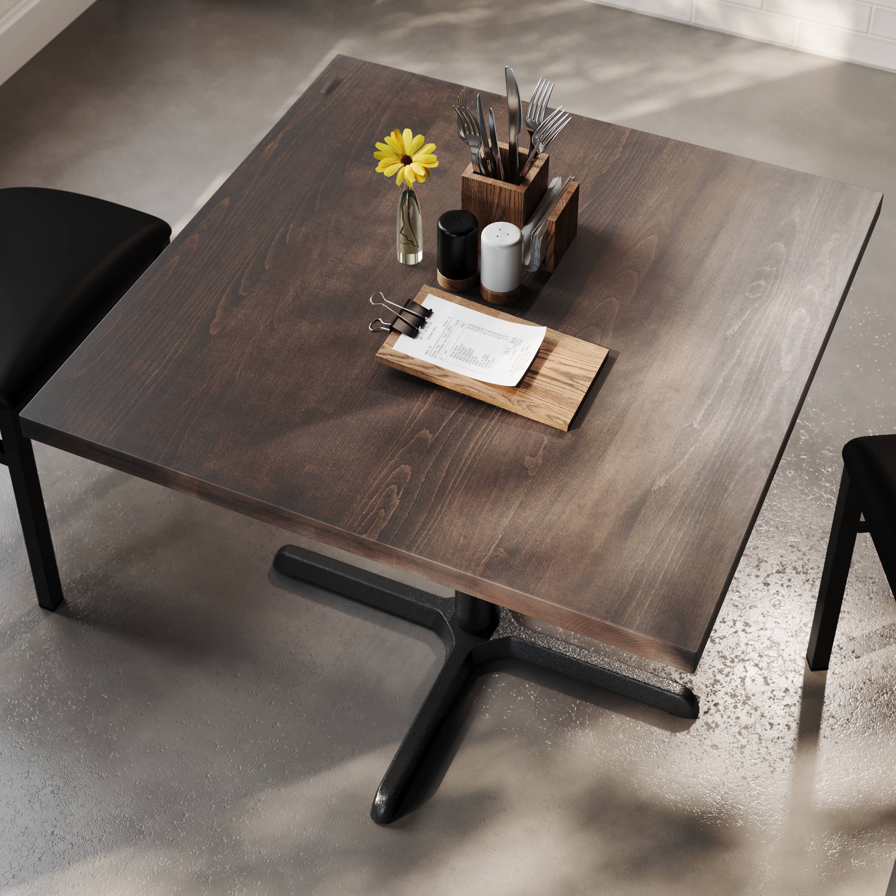 Alt View 3. Flash Furniture - Bennett 36" Square Solid Wood Commercial Indoor Tabletop in Dark Brown with 30" x 30" Dining Height Rust-Resistant Black - Brown.