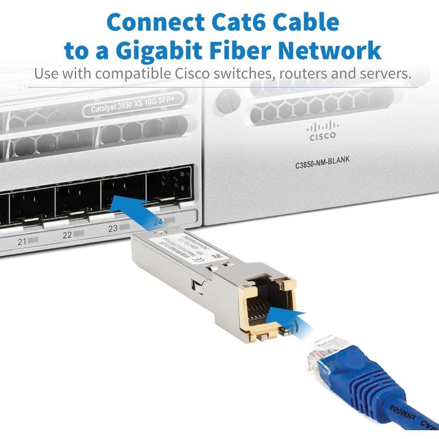 Connect Cat6 Cable to a Gigabit Fiber Network  
Use with compatible Cisco switches, routers, and servers.  

Catalyst 3850 XS 10G SFP+  
C3850-NM-BLANK