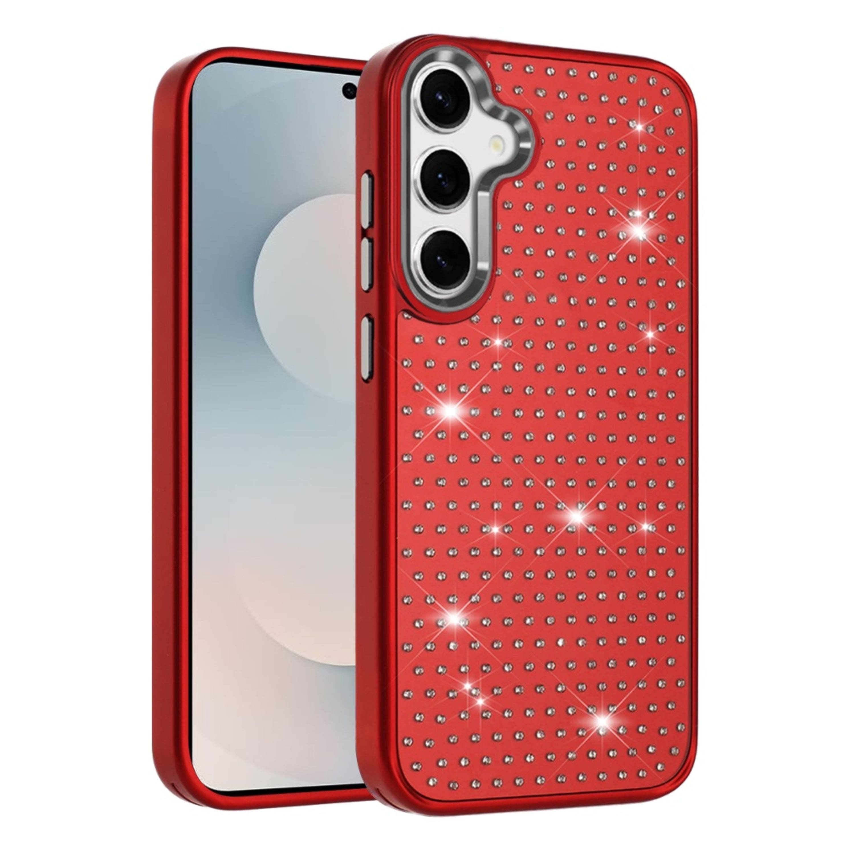Kitcheniva - Rhinestone Faux Crystals Chrome Plated Phone Case With Tempered Glass For Samsung Galaxy S25 FE - Red price history on PriceWatchPro