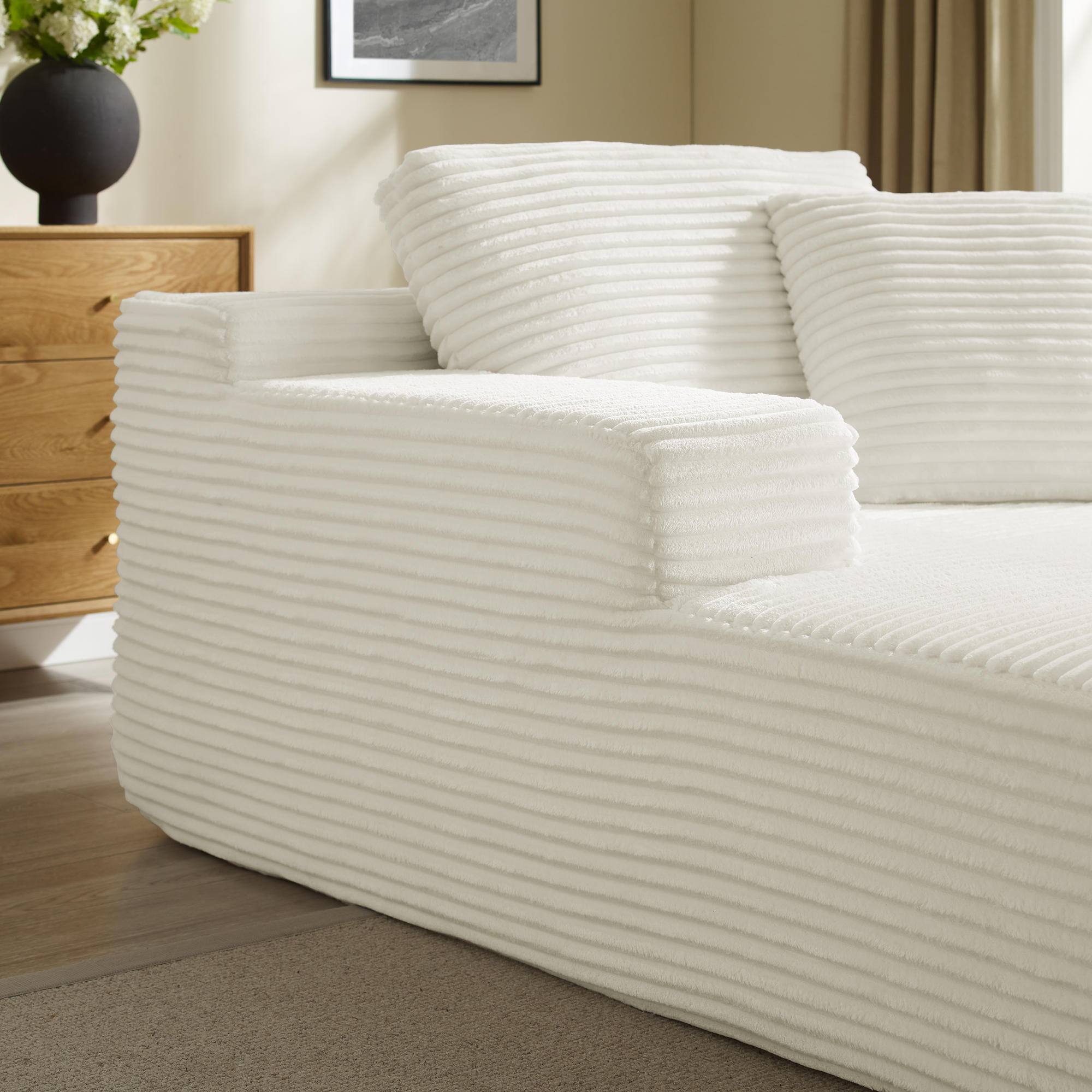 Alt View 4. Meqiodas - 67.5”Oversized Indoor Chaise Lounge, Sofa Bed, Living Room Sofa, Corduroy Upholstered Boneless Cloud Sofa, No Assembly - Beige.