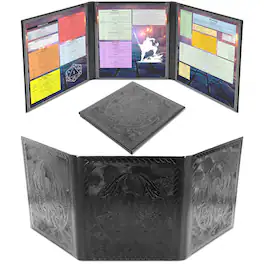 CASEMATIX - 3-Panel DM Screen with Transparent Pockets, PU Leather Dungeon Master Screen, Wet-Erase Compatible & Portable for TTRPGs