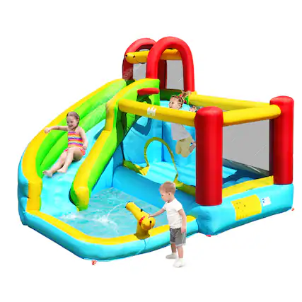 Front. Costway - Inflatable Kids Water Slide Jumper Bounce House Splash Water Pool Without Blower - Multicolor.