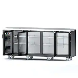 Coolake - 92" 28.5 Cu.Ft. 2 Commercial Back Bar Cooler with Stainless Steel Top Glass Door LED Lighting, 33-41℉ - Black