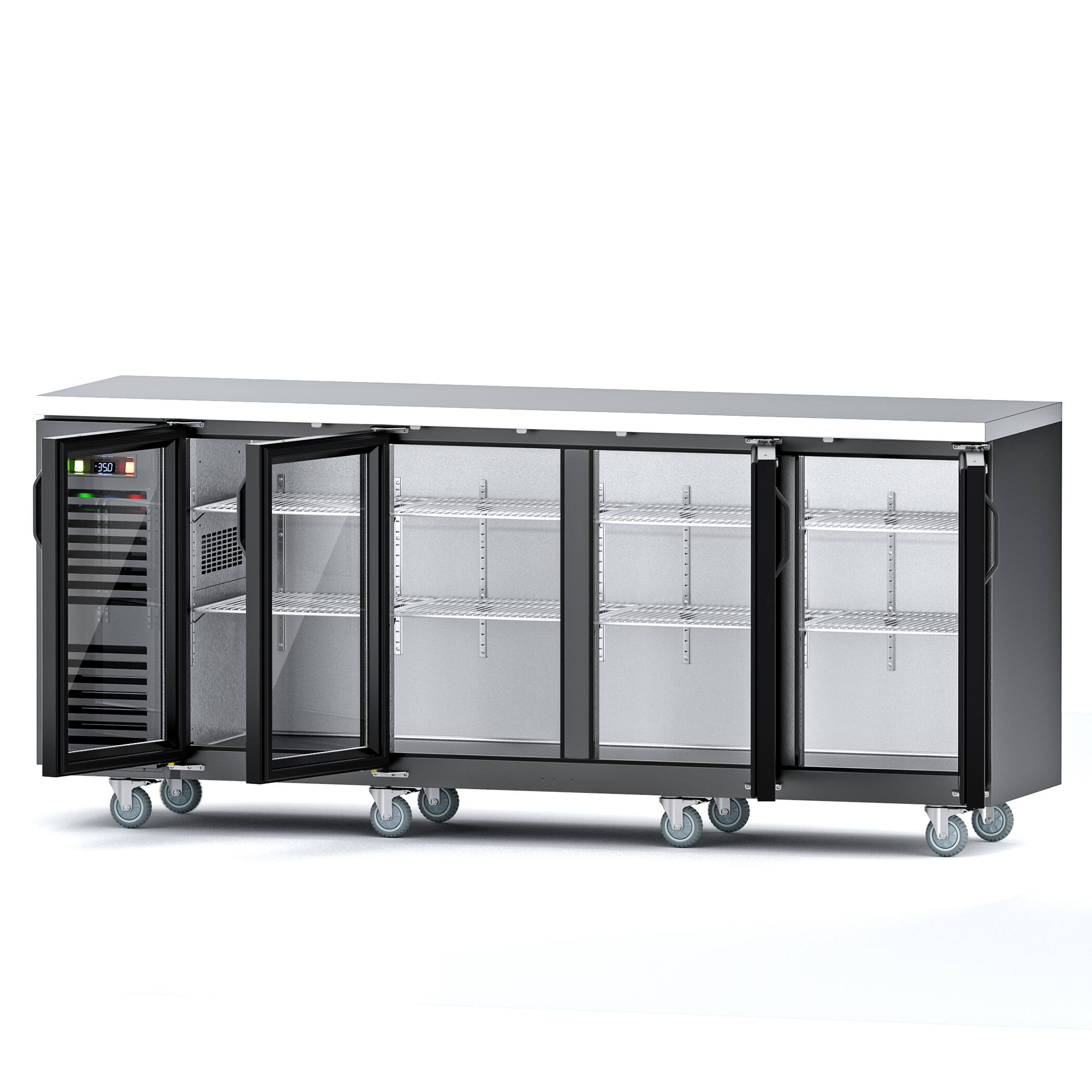 Front. Coolake - Coolake 92" 28.5 Cu.Ft. 2 Commercial Back Bar Cooler in Black with Stainless Steel Top Glass Door LED Lighting, 33-41℉ - Black.