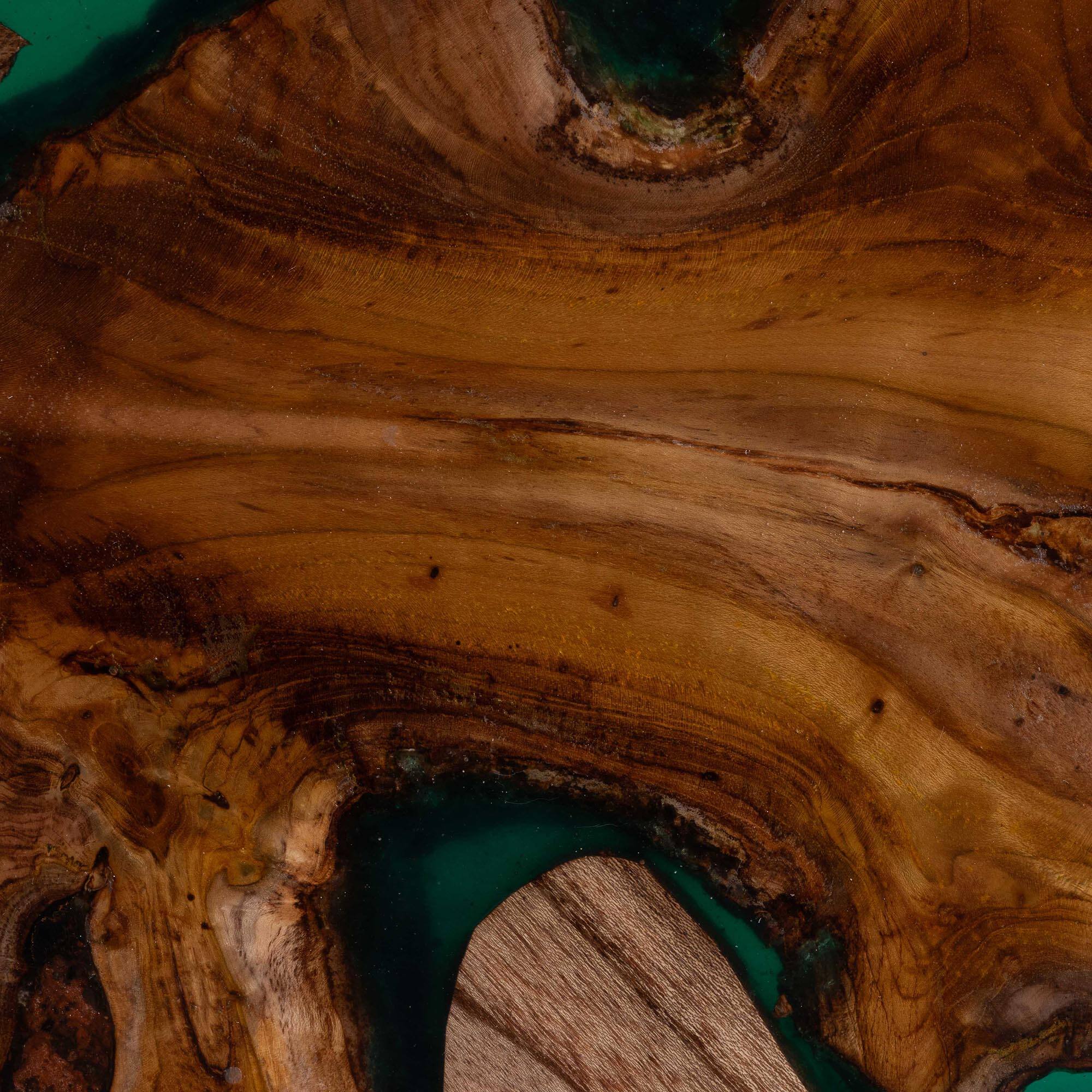 Alt View 1. bali & pari - Amada Teak Wood Epoxy Resin End Table - Round Live Edge Side Table with Branch Legs, Handcrafted Rustic Accent Table - Natural Brown/Green.