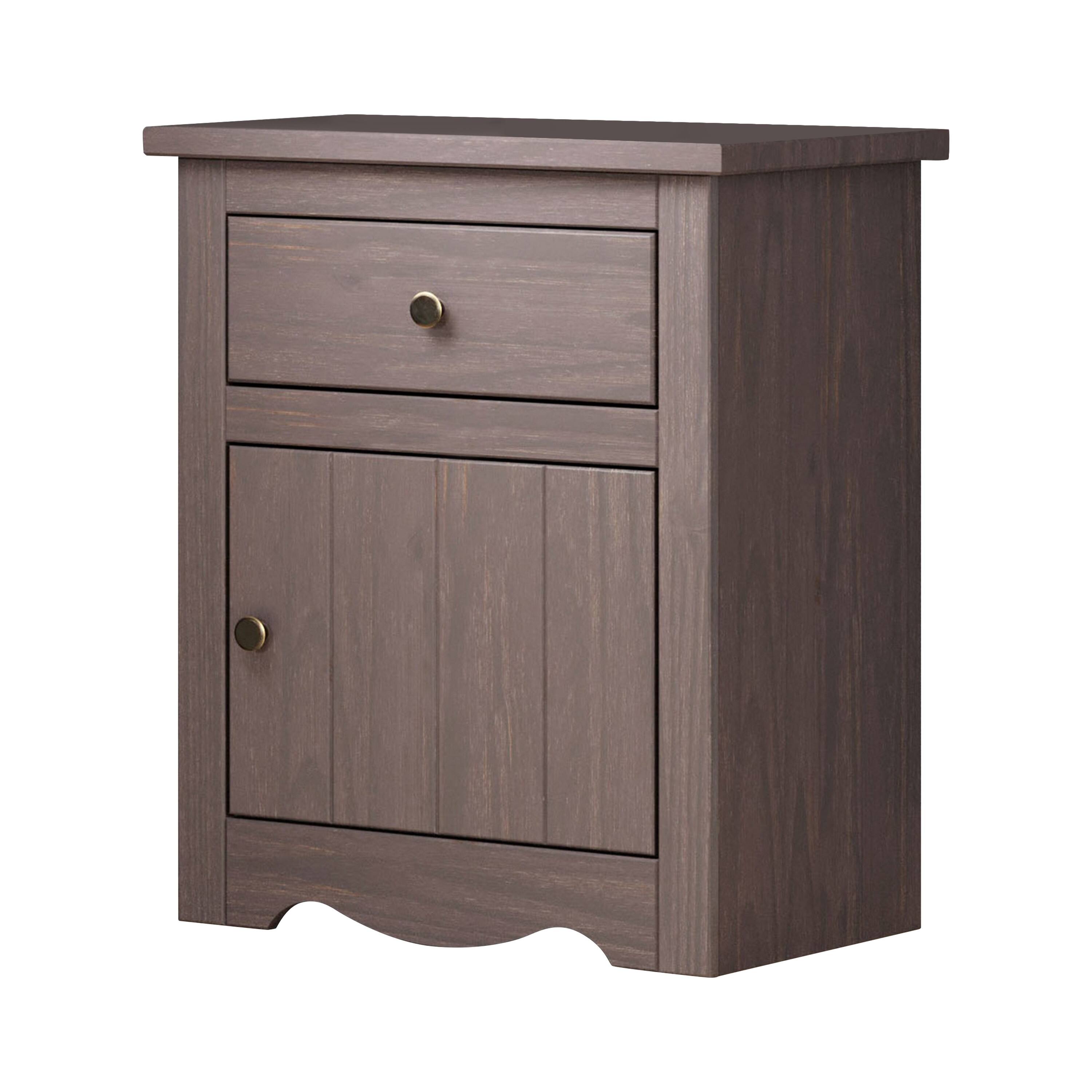 Manhattan Lane - Stav Nightstand, 1 Drawer and Door, 25 Inch, Plank Style, Solid Wood - Gray, Bronze