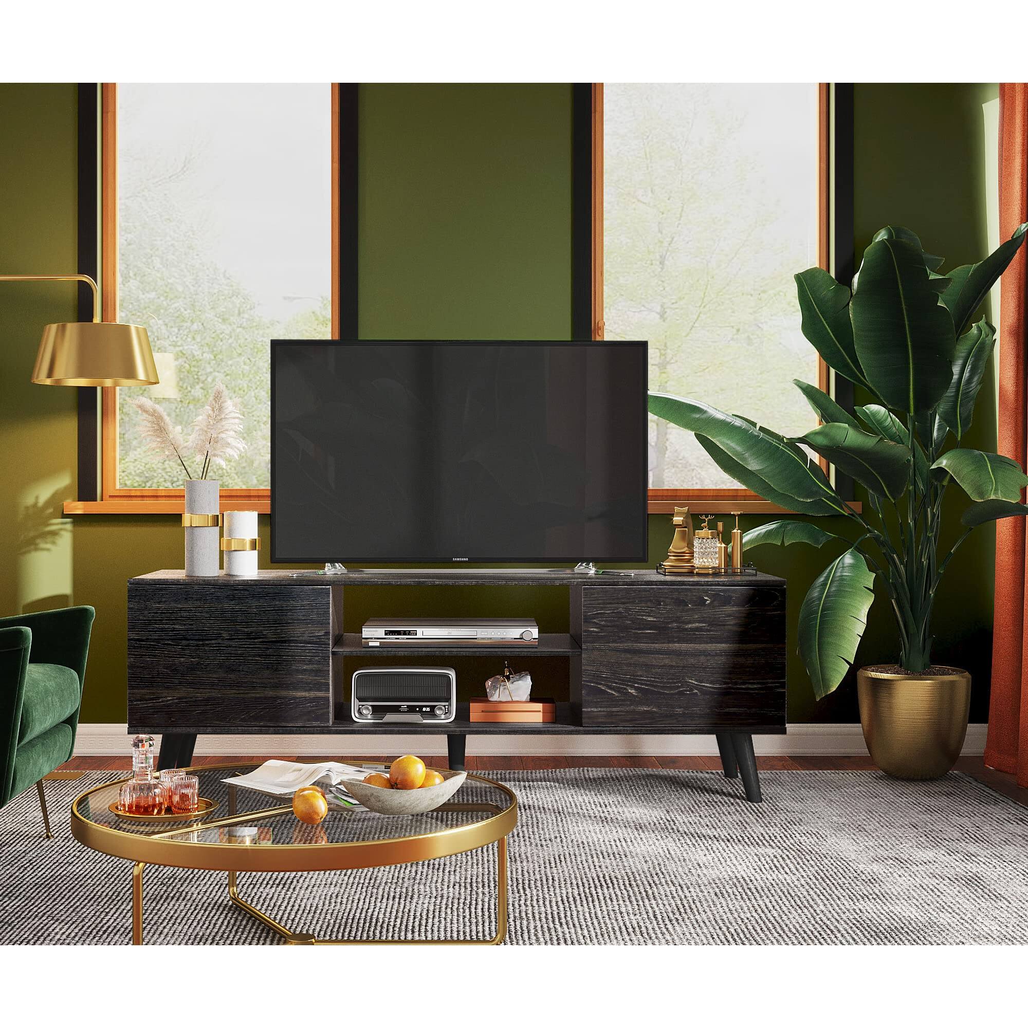 Back. Hirose Alice - Tv Stand For 55 60 Inch Modern Entertainment Center With Storage Cabinets Mid Century Console Table Bedroom Li... - Retro Brown-54 Inch.