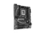 The image features a computer motherboard with a Gigabyte logo on the top. The motherboard is black and has a variety of ports and connectors, including a USB port. The close-up view of the motherboard highlights its intricate design and the numerous components that make up the device.