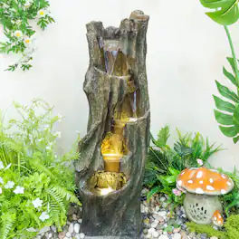 Anysun - Waterfall Fountain for Outdoor Gardens and Patio Backyards – Includes Energy-Efficient LED Lights, Easy Setup - Gray