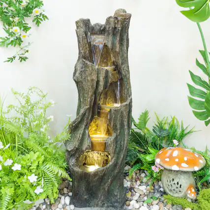 Front. Anysun - Waterfall Fountain for Outdoor Gardens and Patio Backyards – Includes Energy-Efficient LED Lights, Easy Setup - Grey.