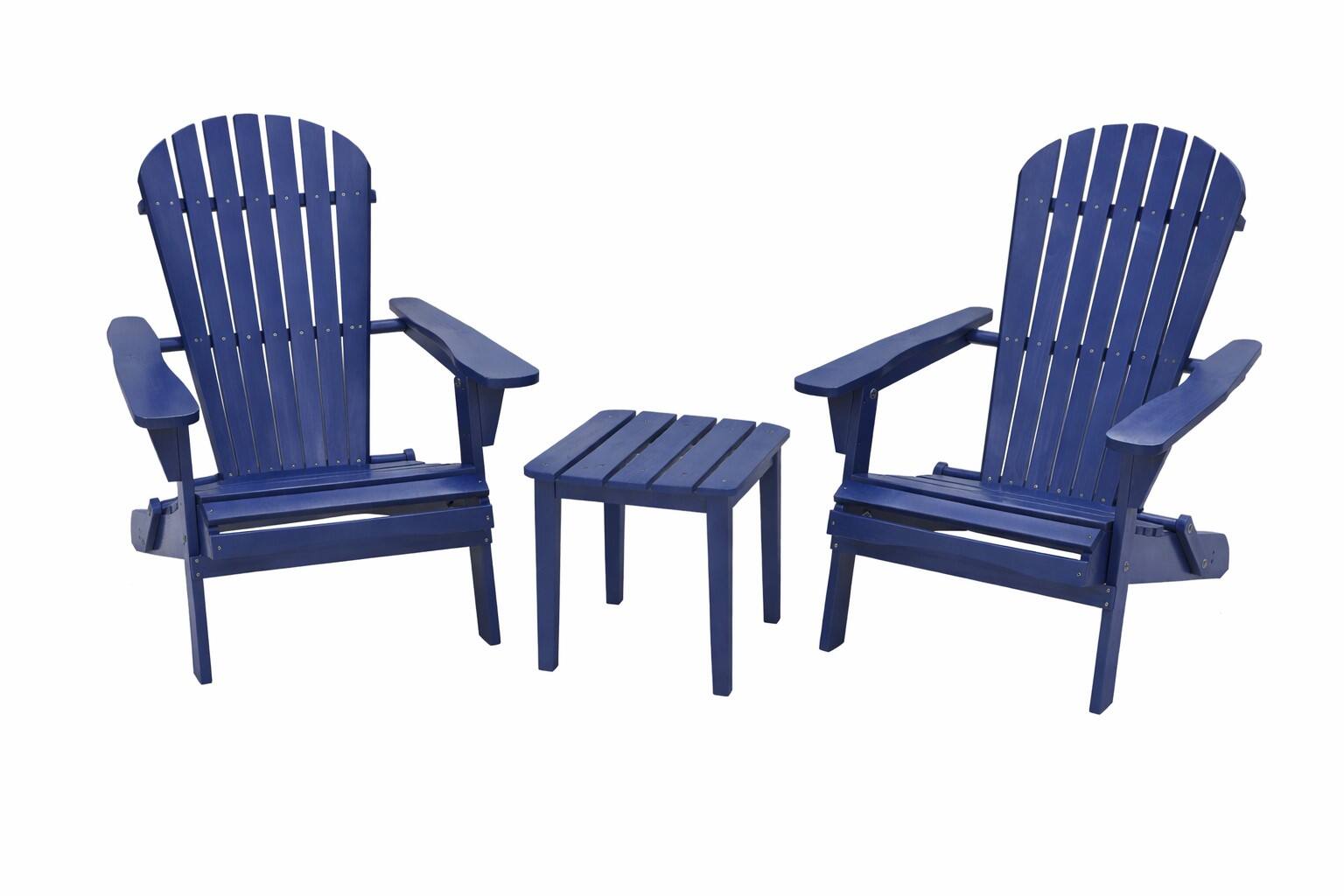 Front. Jiallo - Grand Collection Folding Large Size Adirondack Chair Pine Wood, Navy Blue - Navy Blue.