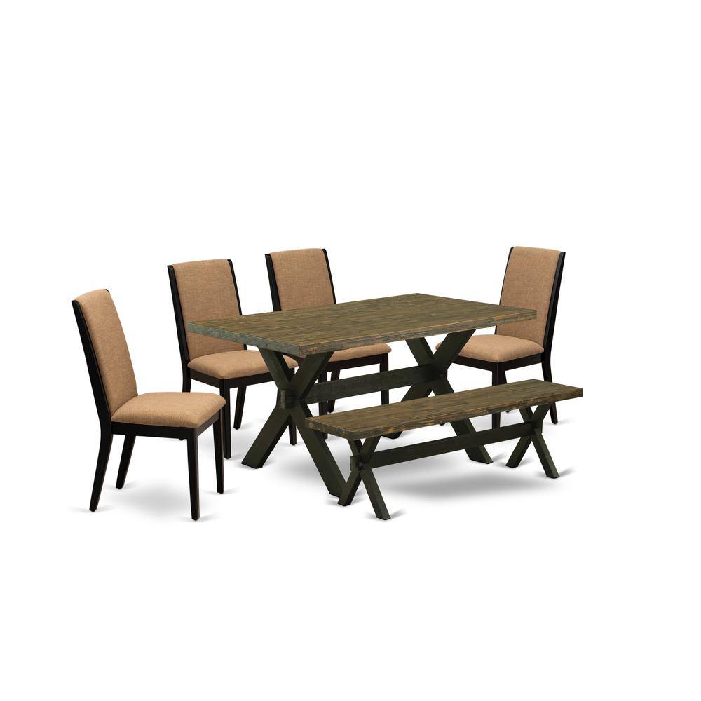 Left. East West Furniture - East West Furniture X676LA147-6 6-Piece Stylish Rectangular Table Set an Excellent Distressed Jacobean Kitchen Table - Multi-Color.