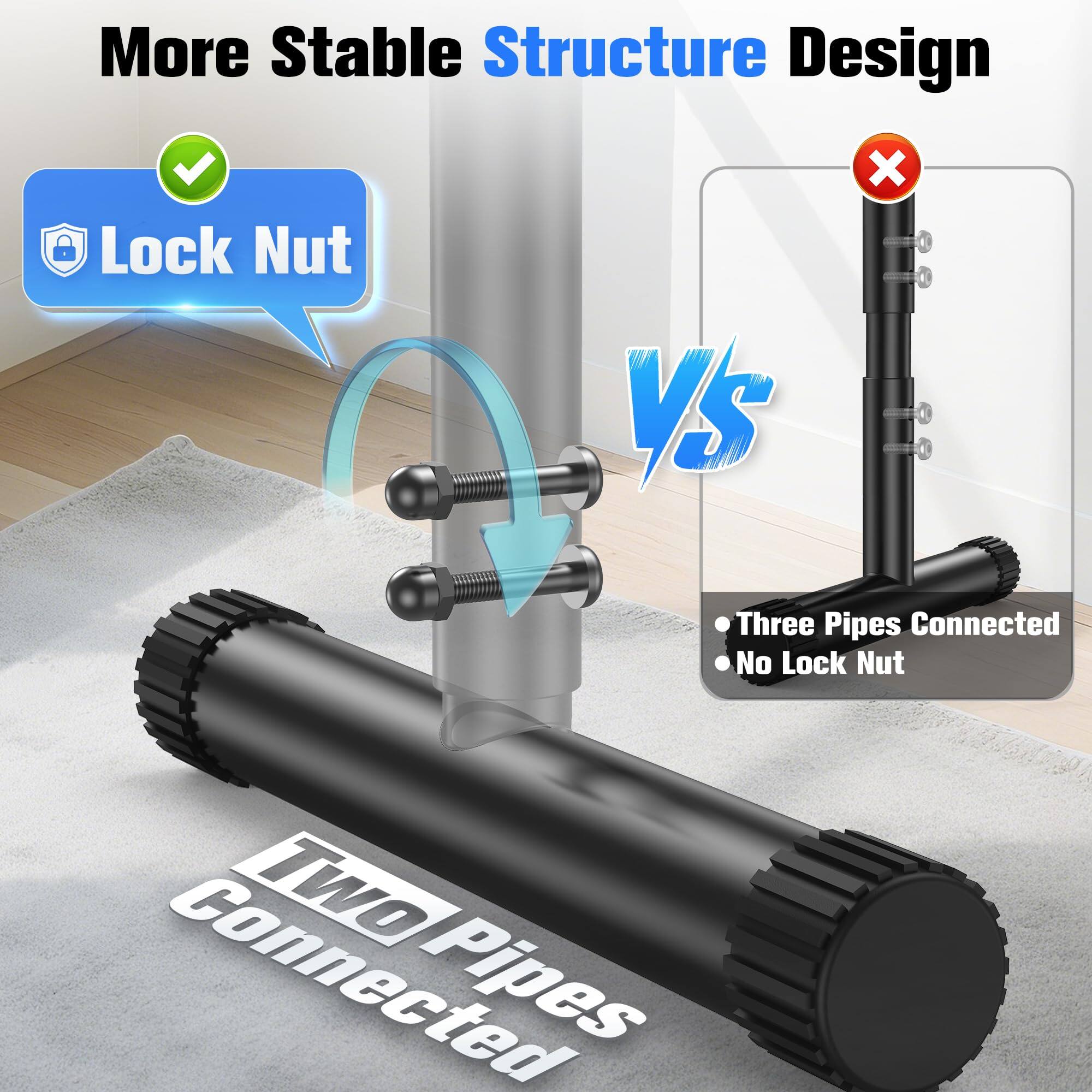 More Stable Structure Design

Lock Nut

VS

Three Pipes Connected
No Lock Nut

Two Pipes Connected